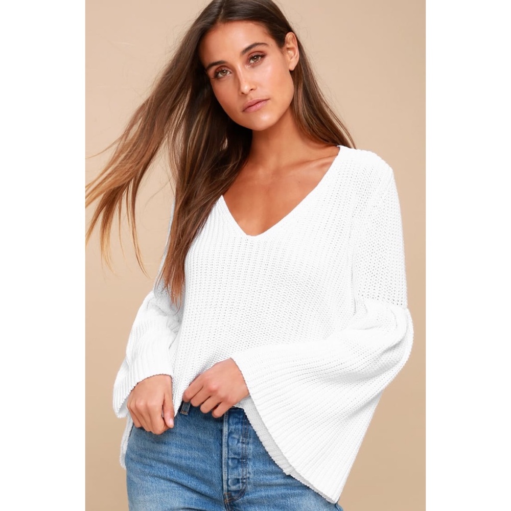 Free People Damsel Cable Knit Bell Sleeve Sweater